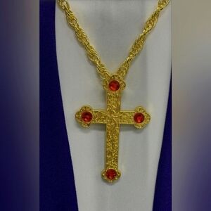 Pectoral CROSS - Gold Cross Pendant Necklace with Red Accents